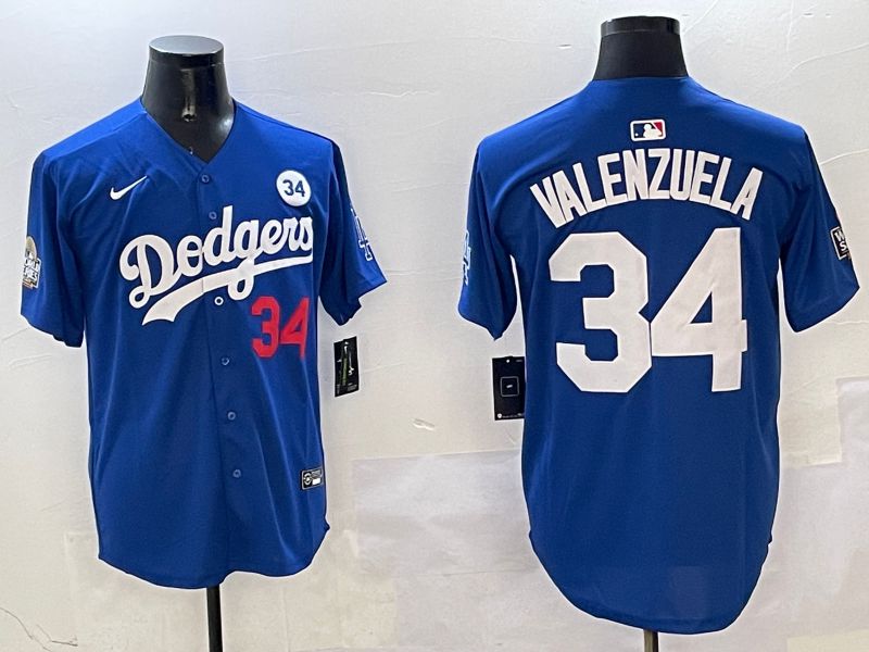 Men Los Angeles Dodgers #34 Valenzuela Blue White Fashion Game 2025 Nike MLB Jersey style 326
